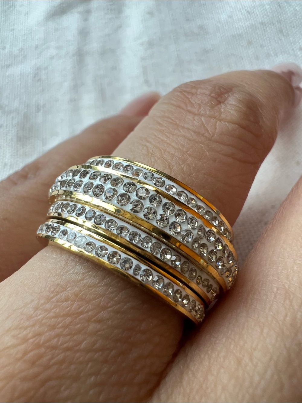 Rotating Gold-Tone Crystal Stackable Ring NWOT